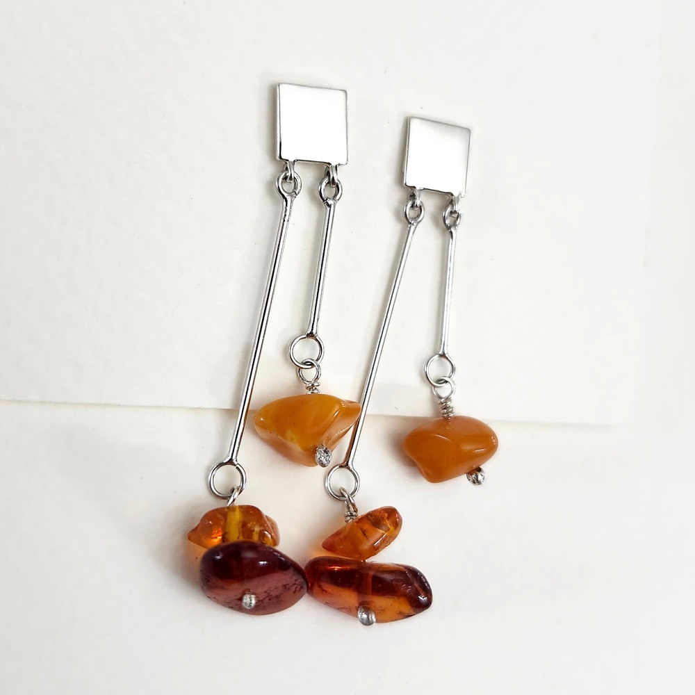 Sterling Silver and Baltic Amber Dangle Earrings